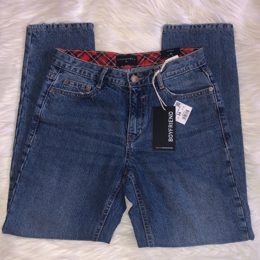 NWT Reserved Denim Boyfriend Dark Wash Jeans Size EU 34